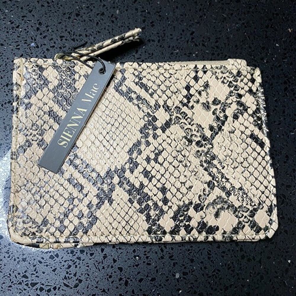 Sienna Mae. Lennon Vegan Leather Card Snakeskin on Gold Wallet keyring - NWT